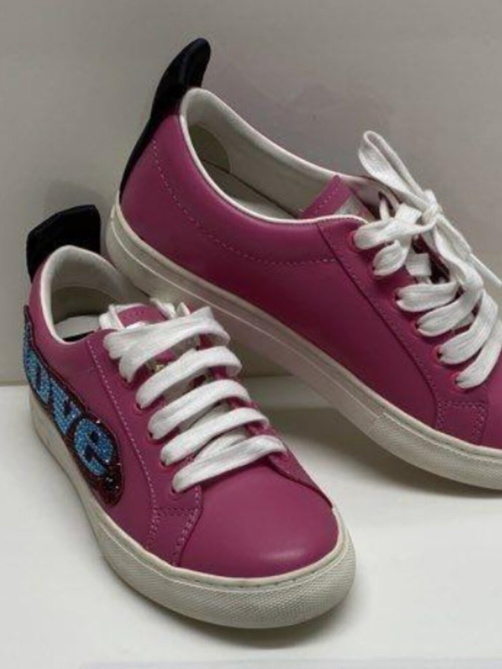 AUTHENTIC Marc Jacobs Pink Leather "Love" Rhinestone Embellished Empire Sneakers